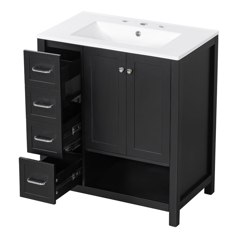 Bathroom Vanity With Sink Top, Bathroom Vanity Cabinet With 2 Doors And 2 Drawers, Open Shelf