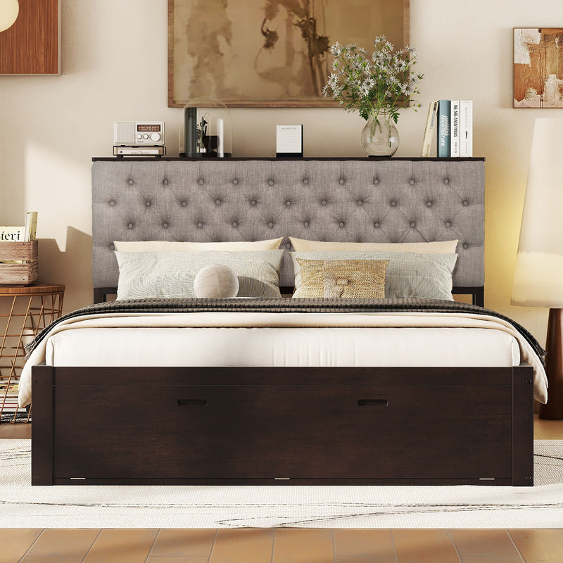 Platform Bed With Storage Headboard, Shoe Rack And 4 Drawers