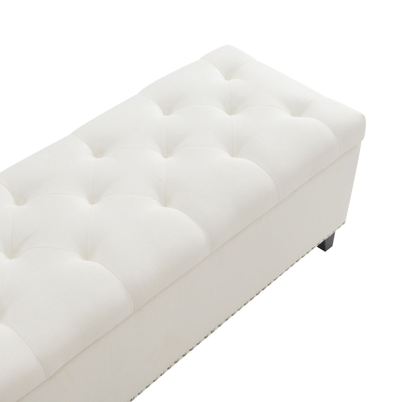 Button-Tufted Storage Ottoman With Safety Close Hinge