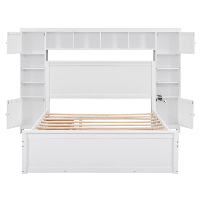 Bed With All In One Cabinet, Shelf And Sockets, Twin Long Trundle