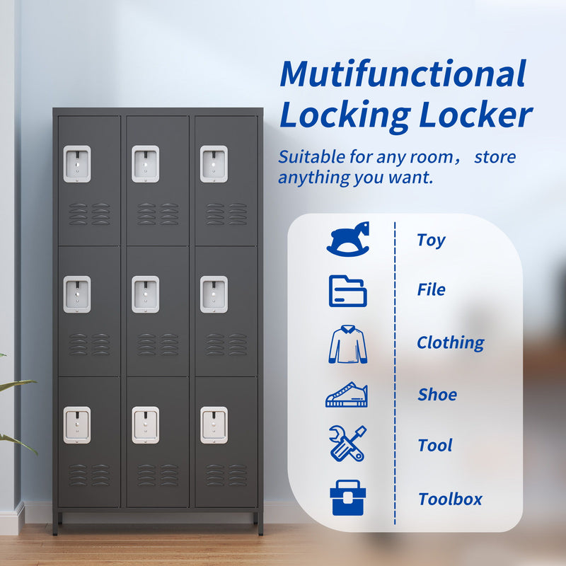 9 Door Lockers With Lock For Secure Storage And - Black