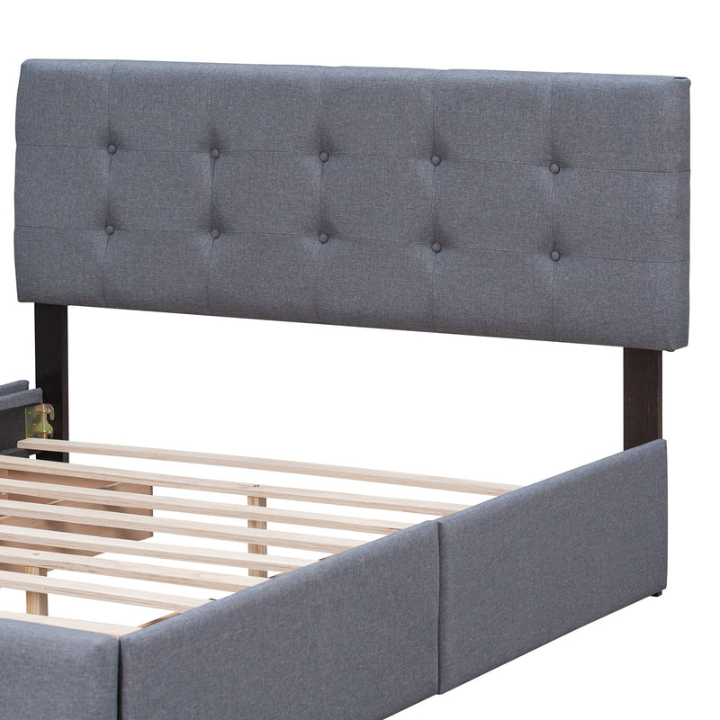 Upholstered Platform Bed With Classic Headboard And Drawers, No Box Spring Needed