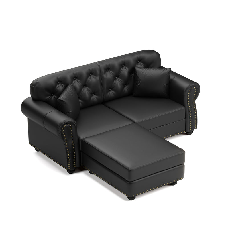 Upholstered Sofa With Nailhead Trim, Rolled Armrests With Ottoman