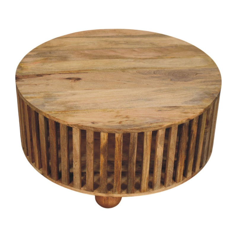 Slatted Round Coffee Table - Beige