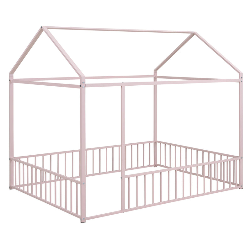 Metal Bed House Bed Frame With Fence