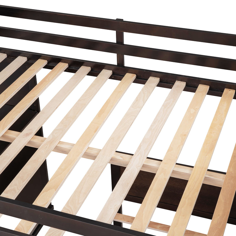 Loft Bed With A Twin Size Standalone Bed, Shelves, Desk, And Wardrobe