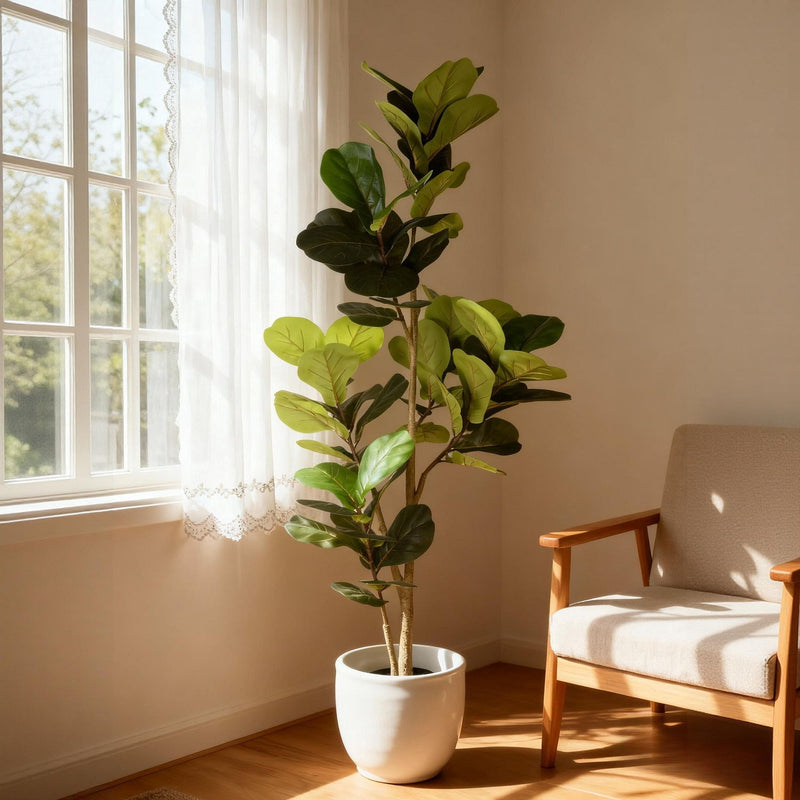 6Ft Real Touch Fake Fiddle Leaf Fig Tree In Pot, Indoor Decor For Home - Green Leaves