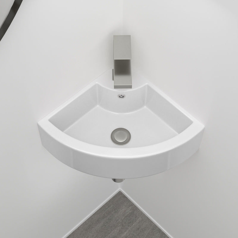 Triangle Porcelain Wall Mount Vessel Sink With Single Faucet Hole & Overflow - White