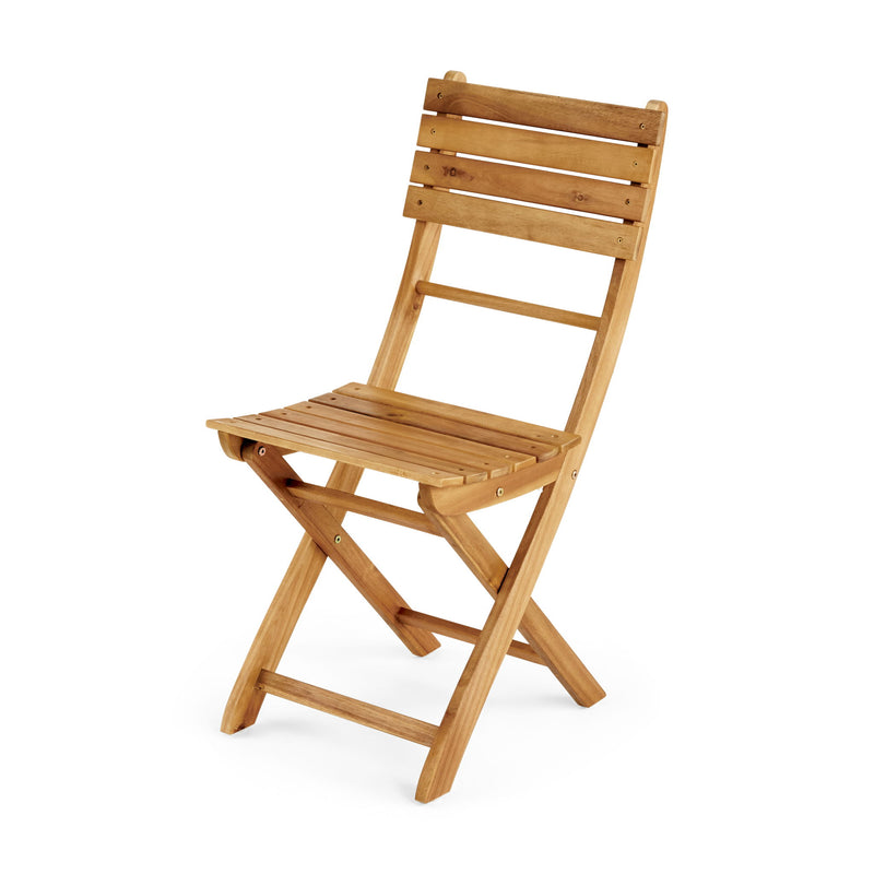 Outdoor Foldable Wood Dining Chair With Slat Design (Set of 2)