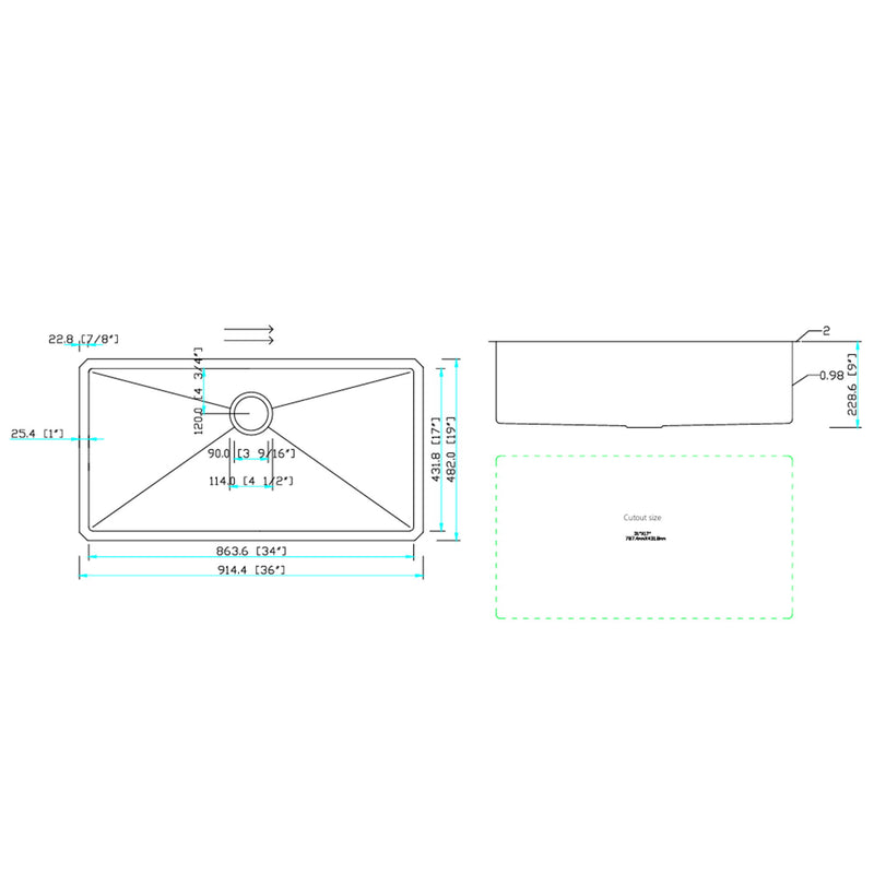 Undermount Kitchen Sink & Deep Single Bowl - Brushed Nickel