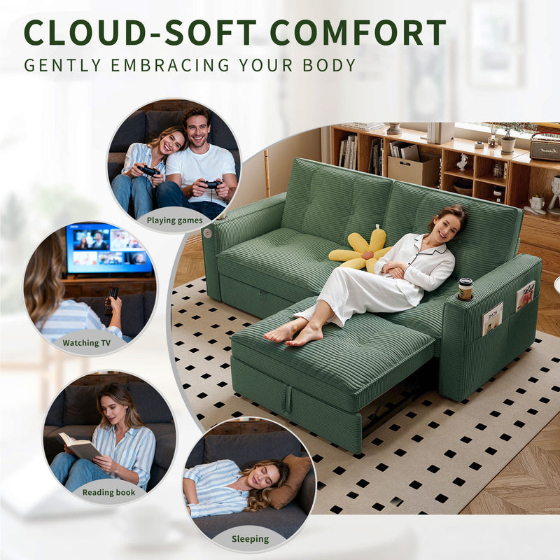 2 In 1 Convertible Sofa Bed For Living Rooms - Green