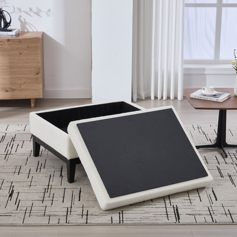 Upholstered Storage Ottoman With Reversible Lid Coffee Table With Rubberwood Legs