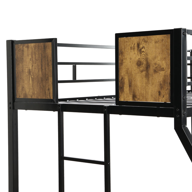 Modern Metal Bunk Bed With Side Ladders And Guardrail