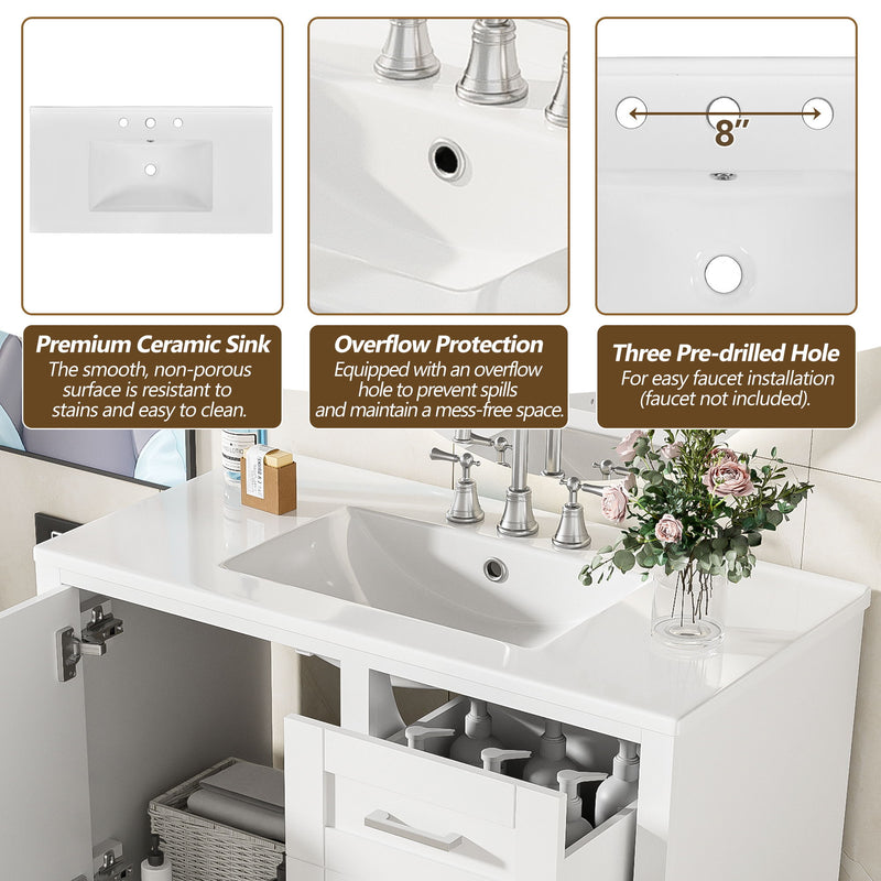 Bathroom Vanity, Modern Bathroom Cabinet With Sink Combo Set, Bathroom Storage Cabinet With A Soft Closing Door And 3 Drawers, Solid Wood Frame
