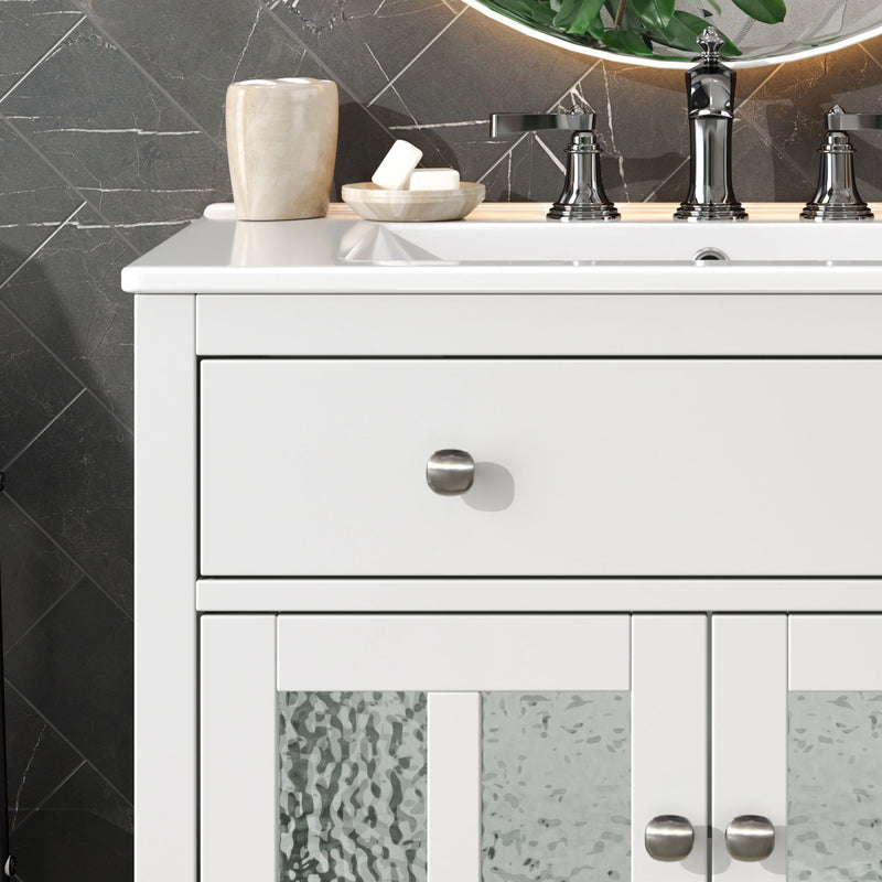 Bathroom Vanity With Ceramic Sink, Adjustable Shelf & Tip Out Tray