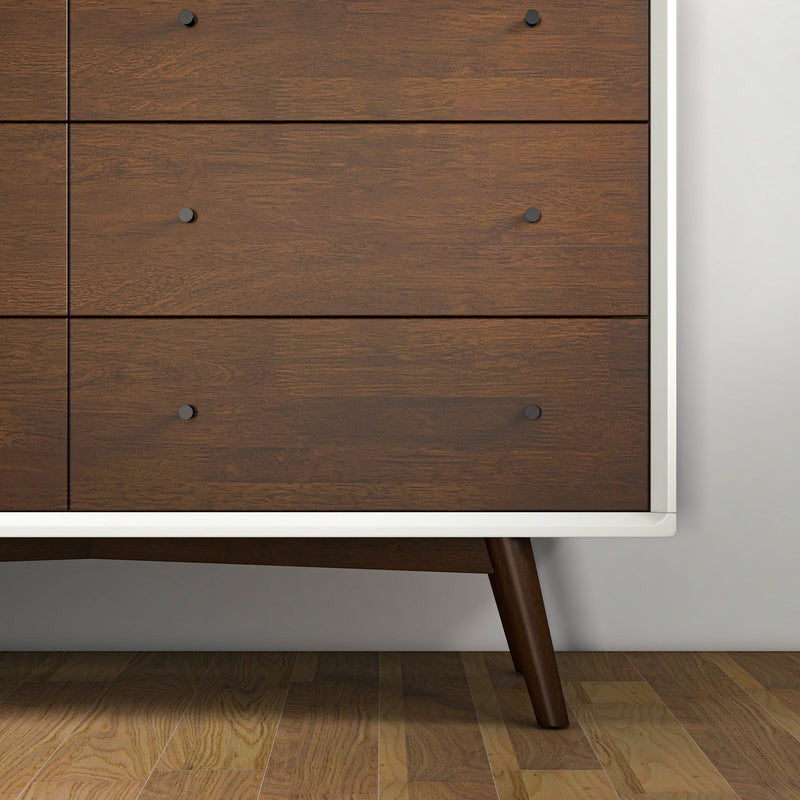 Dresser 6 Drawer - Dark Brown / White