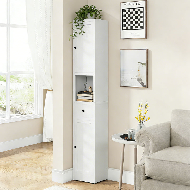 Tall Narrow Bathroom Cabinet With 5-Tier Storage, Adjustable Shelves, Freestanding - White