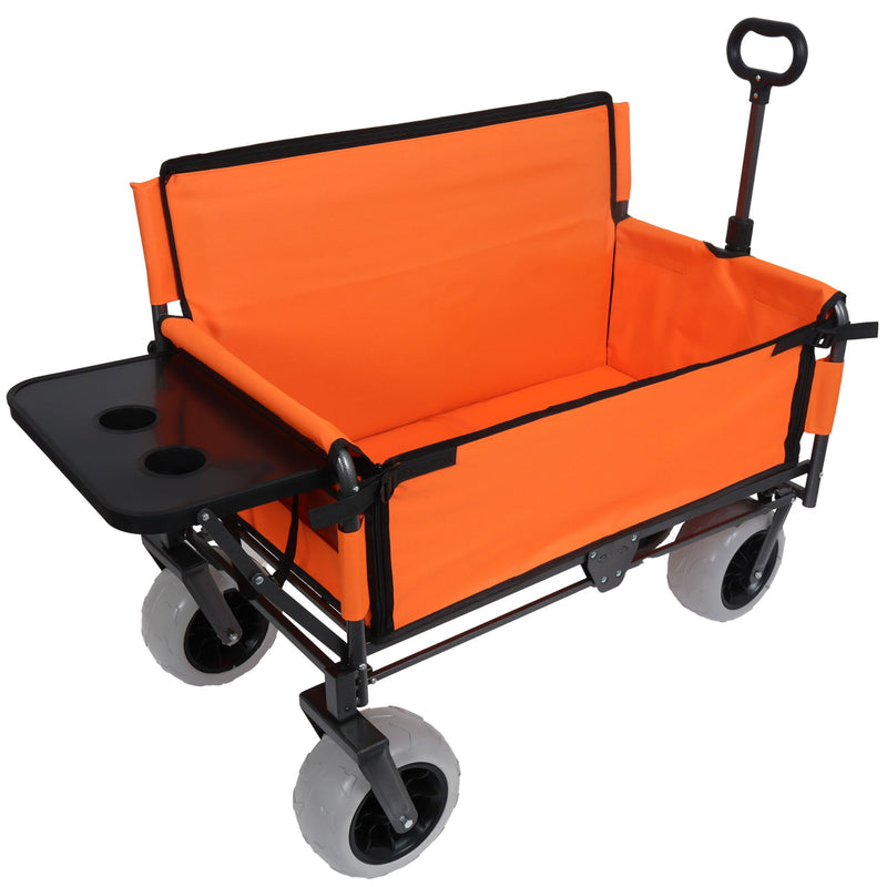 3 In 1 Folding Wagon With Bench Seat & Rear Mounted Tabletop - Orange