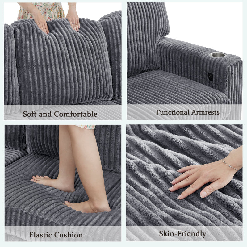L-Shaped Sectional Sofa Bed With Pull Out Bed & Storage, 5 Seat Sleeper Couch With USB Charging For Living Room - Gray