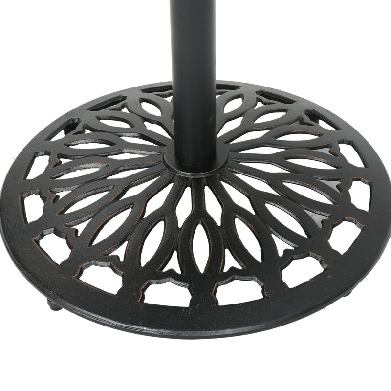 Elegant Cast Aluminum Round Bar Table With Romantic Filigree Design - Copper