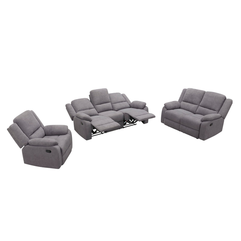 3 Piece Reclining Sofa Set With 150° Deep Recline, 3 Seat Couch, Loveseat & Single Recliner - Gray