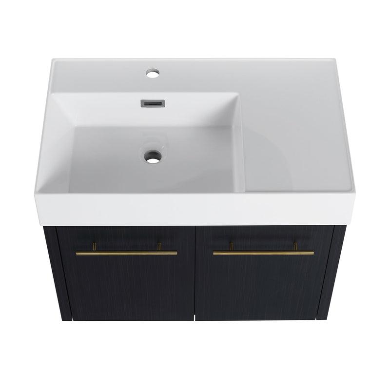Modern Wall Mounted Bathroom Vanity With Resin Sink And Storage Rack