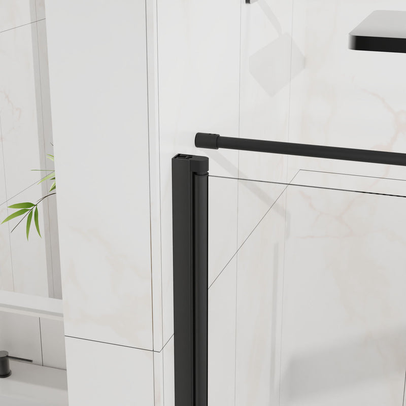 Corner Shower Enclosure, Frameless Pivot Door - Matte Black