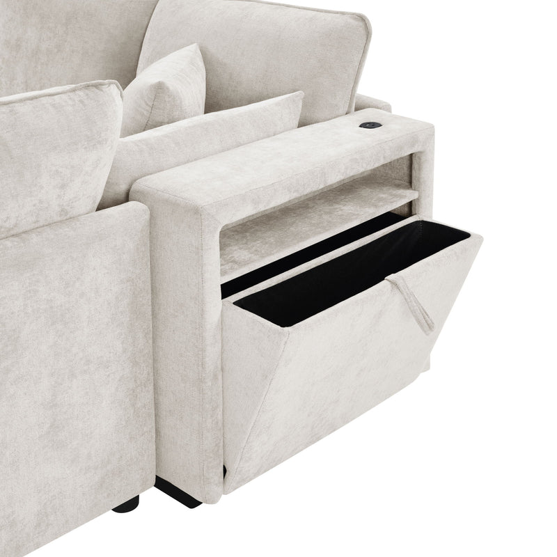 Modern Sectional Sofa U-Shaped With Movable Ottoman Storage Armrests And USB Ports