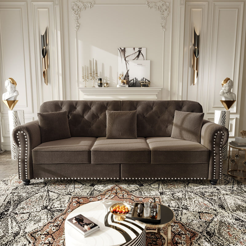 Upholstered Sofa Set With Nailhead Trim And Rolled Armrests, Includes Pillows