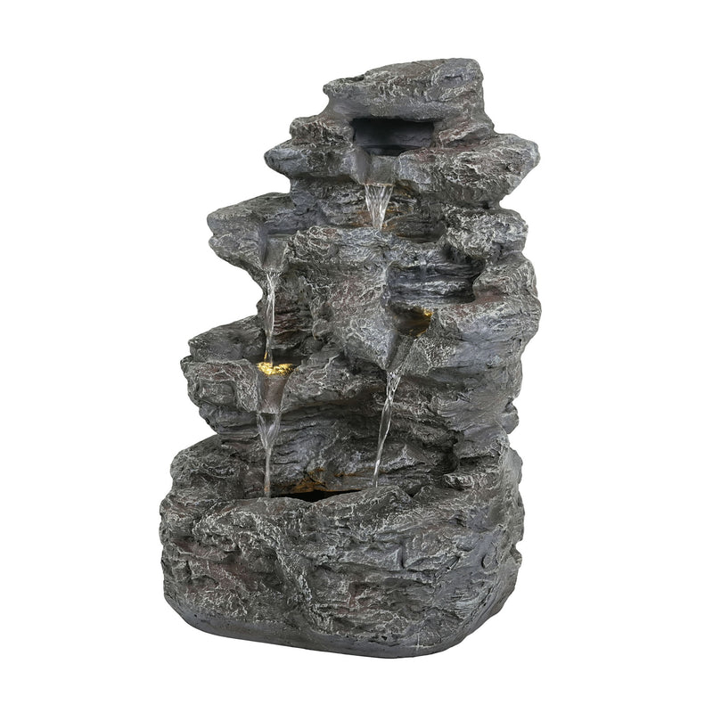 Concrete Rock Waterfall Fountain With LED Lights, Outdoor Garden Decor