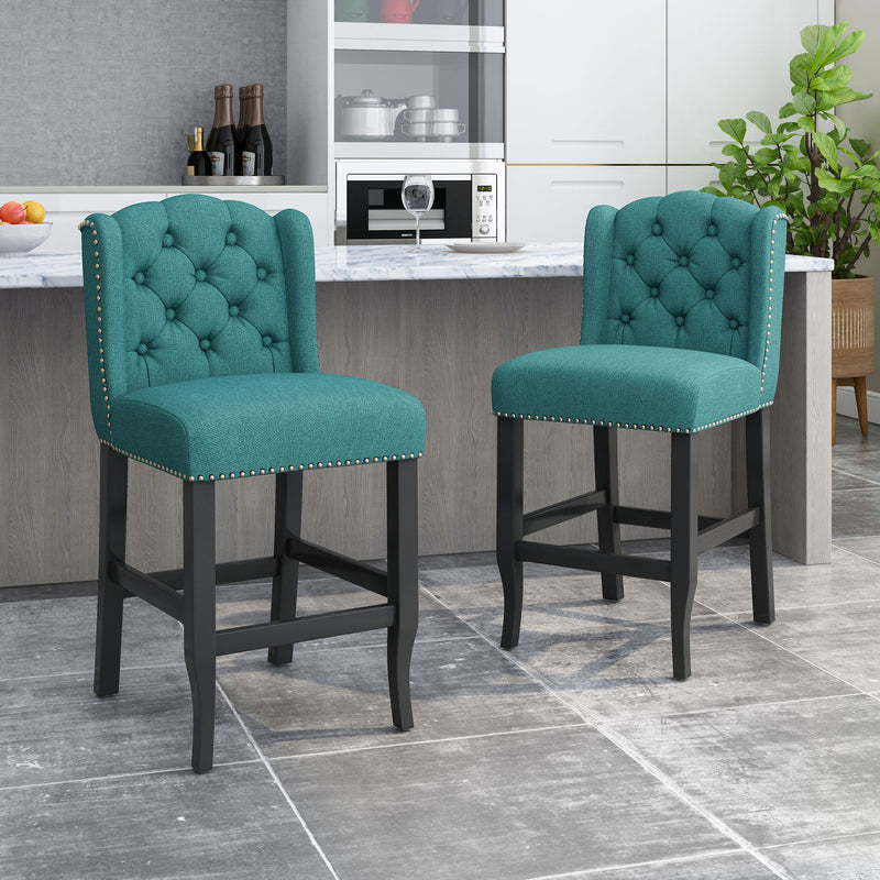 Vienna - Fabric Tufted Counter Stool With Nailhead Accents (Set of 2)