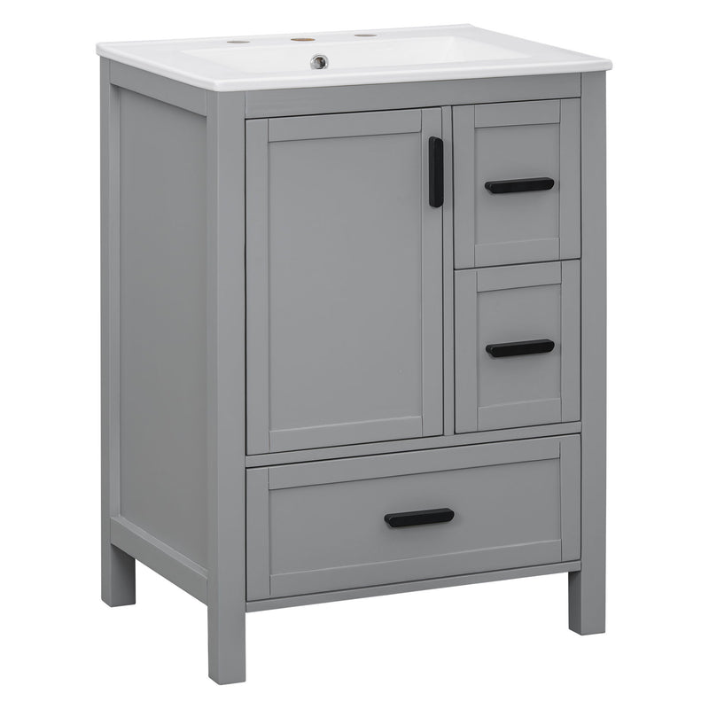 Bathroom Vanity With Sink, Soft Close Door, Double Layer Door Shelf And 3 Drawers - Gray