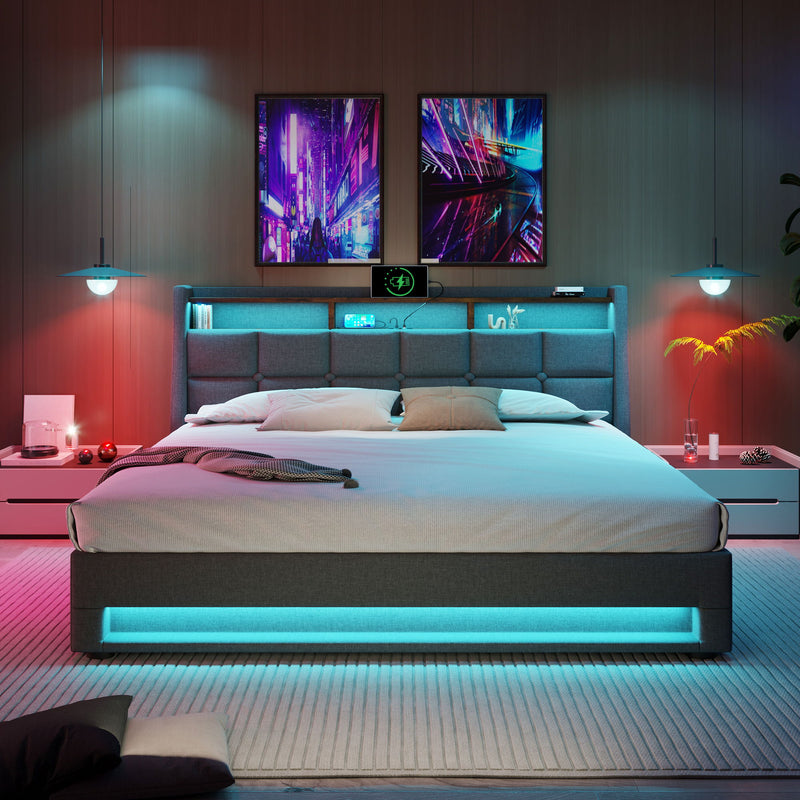 Upholstered Platform Bed With A Hydraulic Storage System, LED And USB Charging (Without Mattress)