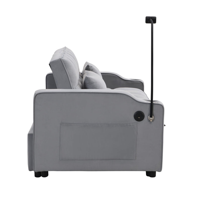 Modern Loveseat With Pullout Bed, Adjustable Reclining Backrest