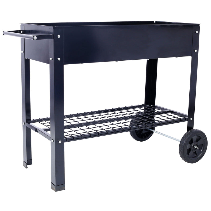 Elevated Mobile Raised Ergonomic Metal Planter Garden Bed With Wheels Powder Coated Steel - Black