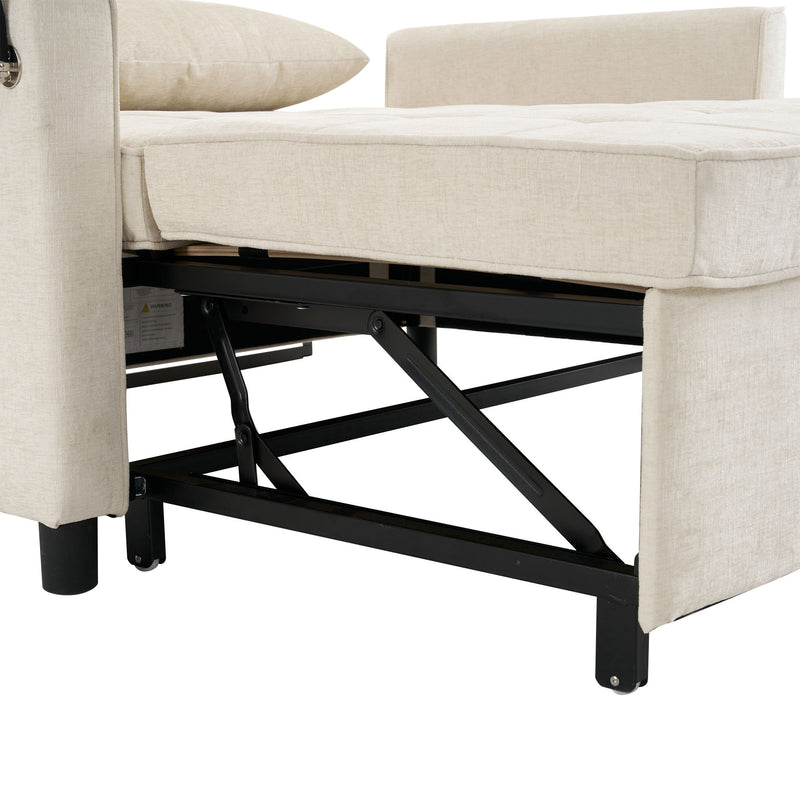 Pull-Out Sleeper Sofa With Reversible Backrest Cushion, Side Pockets, 2 USB Ports And A Phone Holder For Living Room