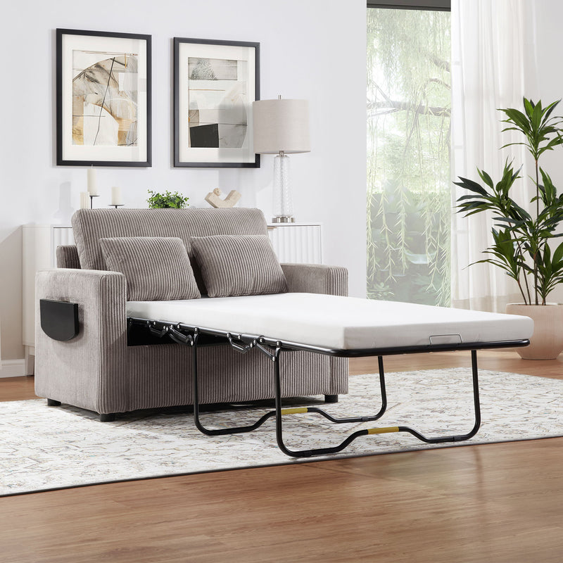 Sleeper Sofa With Foldable Mattress, USB Ports, Side Table & Storage Pocket