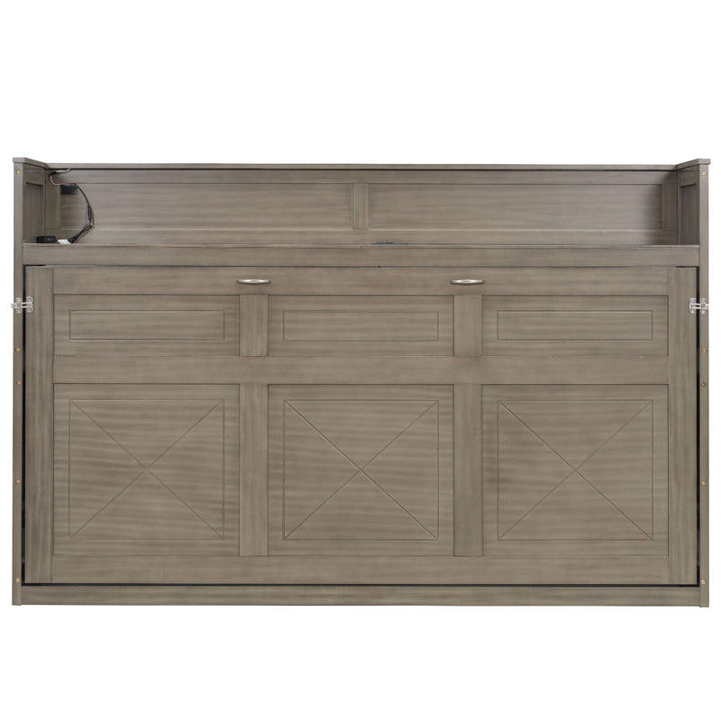 Murphy Bed With Desk, LED Light And USB Charging Station