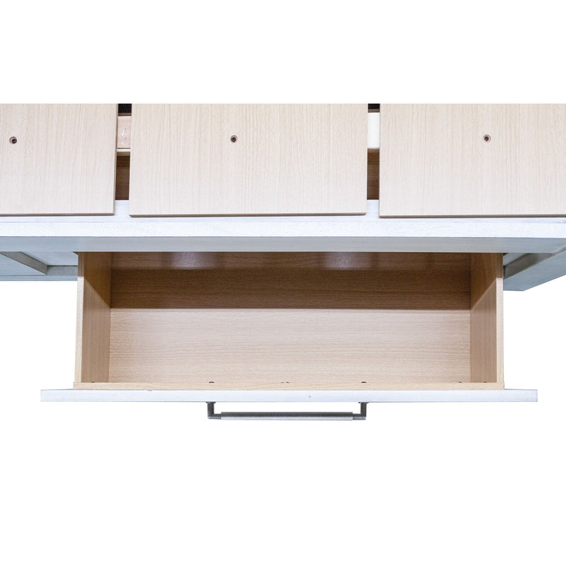 Bed Set With Storage Drawers, Open Shelves, And Built In LED Lighting