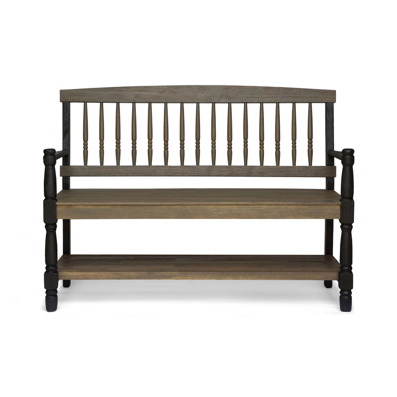 Slatted Bench With Built In Shelf