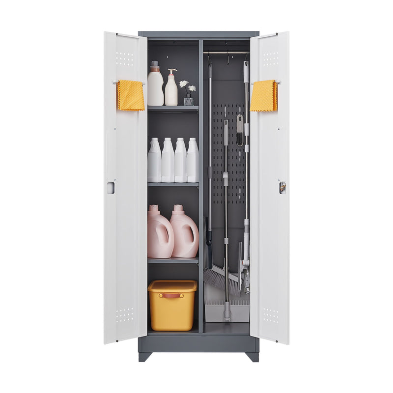 Lockers With Locking Doors, Adjustable Shelves, High Broom Tool Storage Cabinet