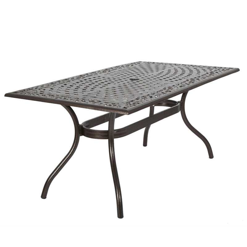 Celestine - Outdoor Cast Aluminum Dining Table With Floral Lattice Design And Umbrella Holder