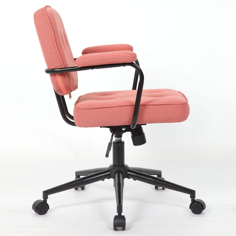 Office Swivel Desk Chair With Curved Armrest, Soft Upholstered Task Chair - Pink