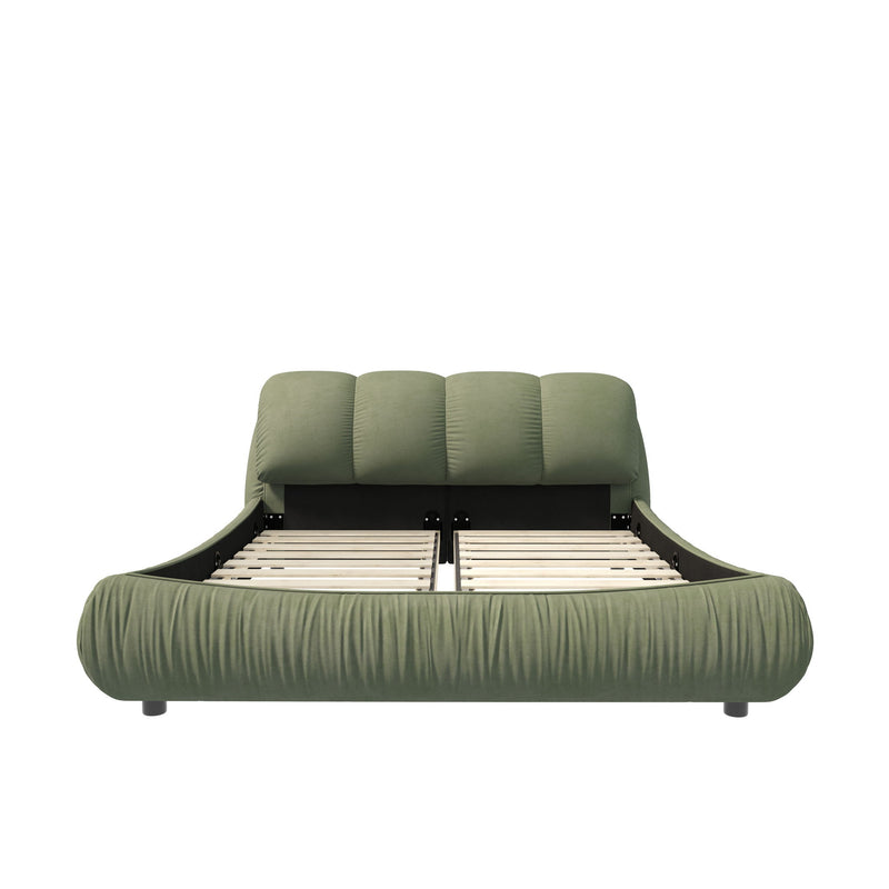 Luxury Upholstered Platform Bed With Oversized Padded Backrest And Solid Wood Frame