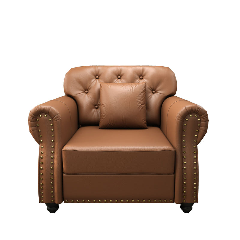 Upholstered Sofa With Nailhead Trim, Rolled Armrests With Ottoman