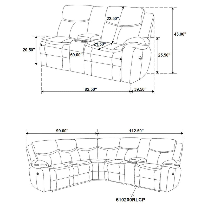 Salerno - Upholstered Power Reclining Sectional Sofa - Dark Gray