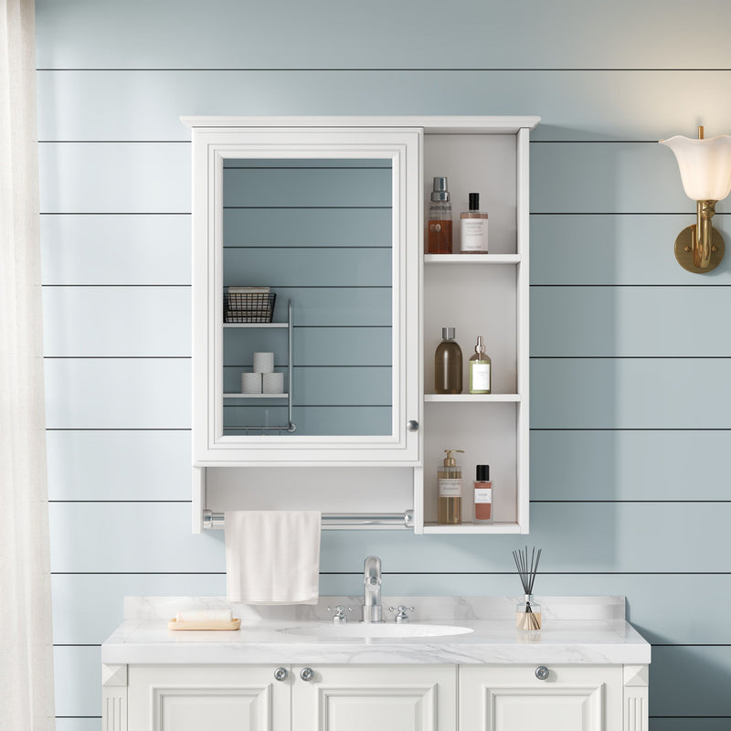 Modern 3 In 1 Bathroom Mirror Cabinet With Adjustable Shelf & Towel Bar
