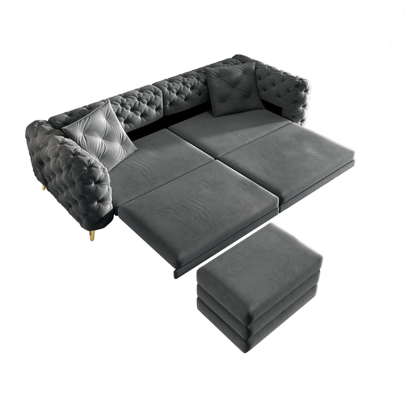 3 In 1 Convertible Sleeper, Deep Seat Pull Out Sofa Bed, Button Tufted