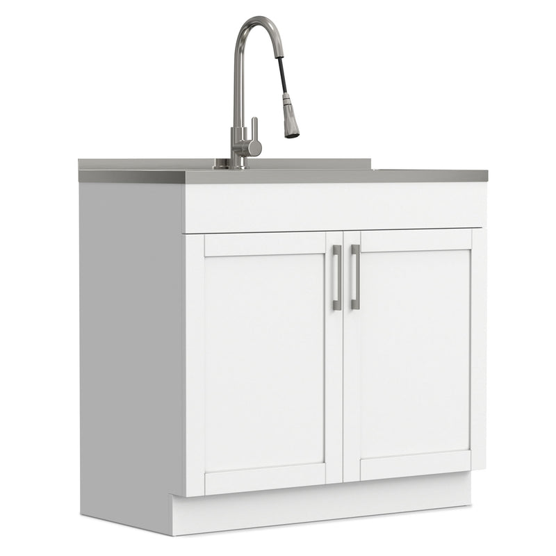 Modern Shaker All-In-One Laundry Utility Sink And Cabinet With Pull-Out Faucet