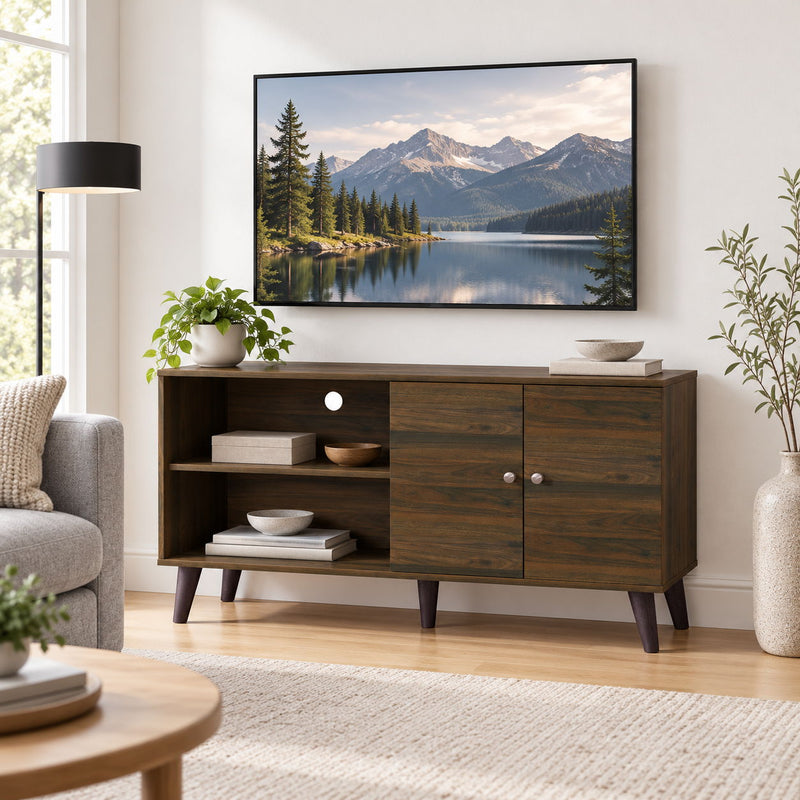 Amidon - TV Stand, With 2 Storage Shelves And 1 Cabinet